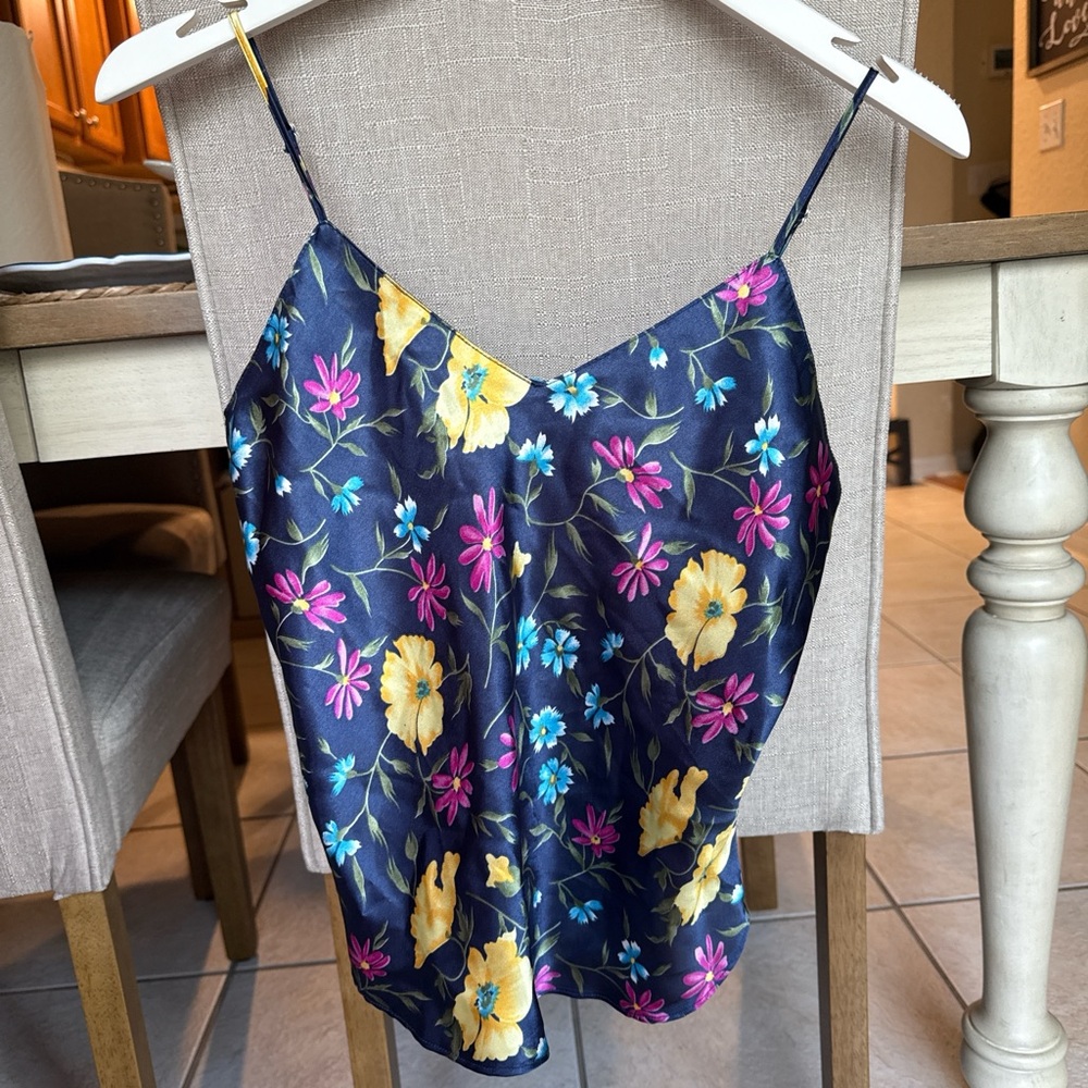Floral Spaghetti Strap Top - Navy, Yellow, Pink